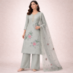 Elegant Green Floral Suit Design with Embroidered Dupatta & Palazzo Set